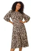 Roman Brown Petite Animal Print Stretch Midi Dress - 16 Image 1