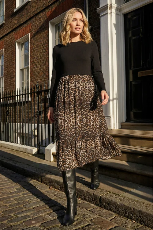 Roman Beige 2 in 1 Animal Print Stretch Midi Dress - 20 Image 1