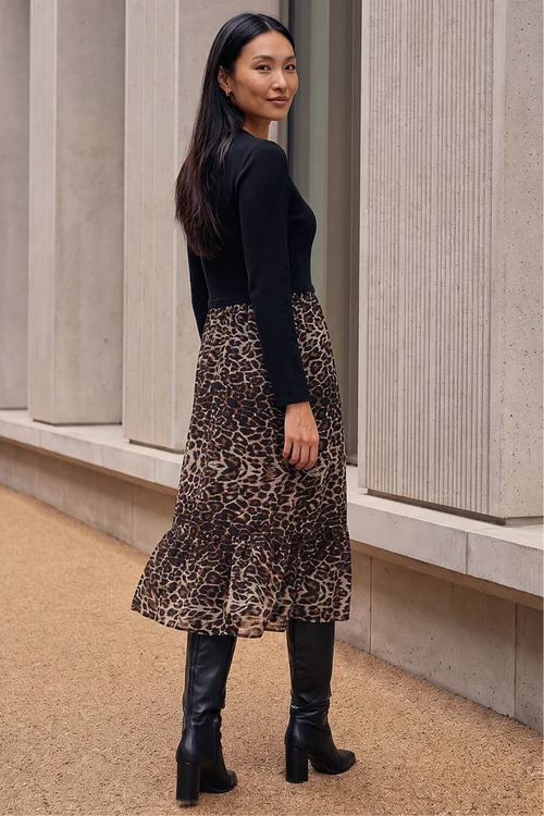Roman Beige 2 in 1 Animal Print Stretch Midi Dress - 20 Image 3