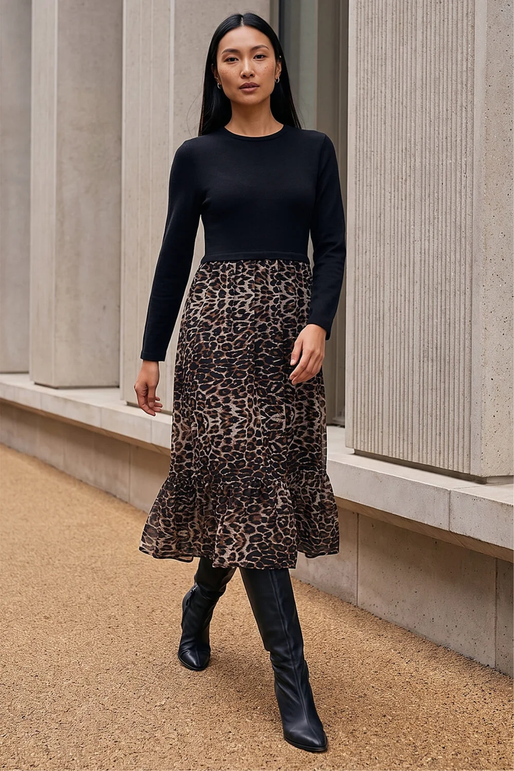 Roman Beige 2 in 1 Animal Print Stretch Midi Dress - 20 Image 1