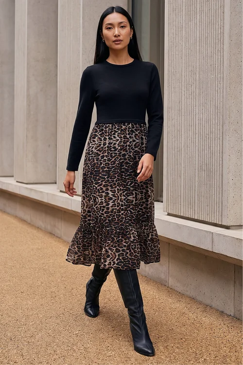 Roman Beige 2 in 1 Animal Print Stretch Midi Dress - 20 Image 1