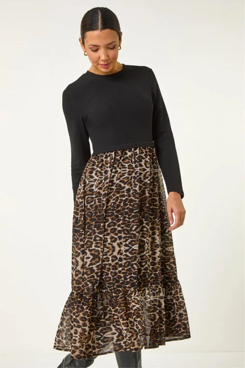 Roman Beige 2 in 1 Animal Print Stretch Midi Dress - 20 Image 4
