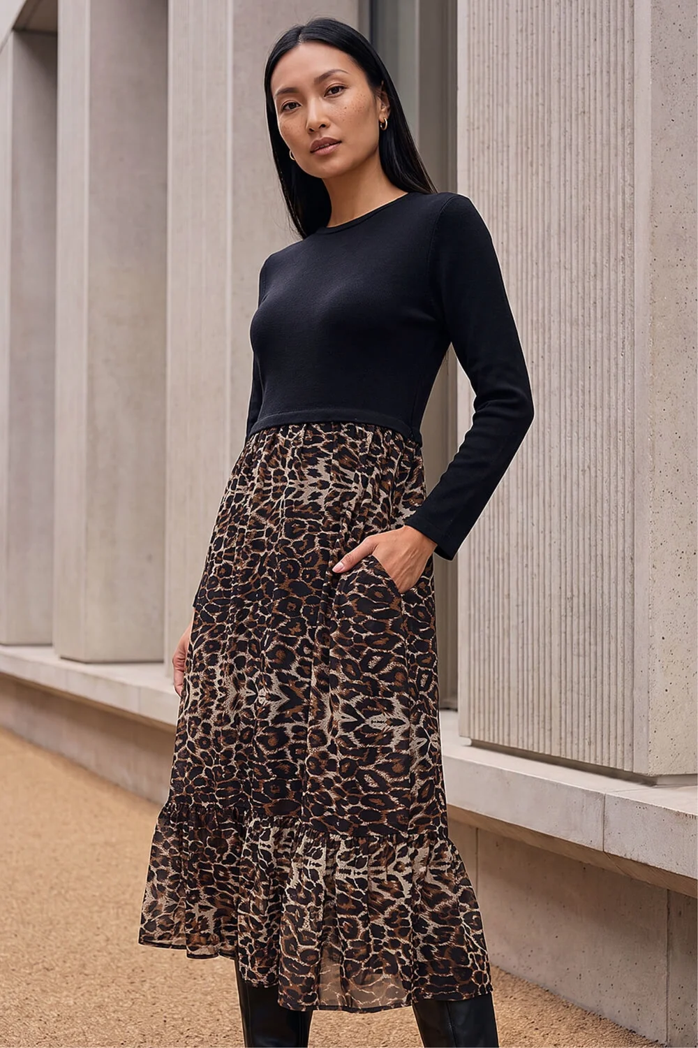Roman Beige 2 in 1 Animal Print Stretch Midi Dress - 20 Image 2