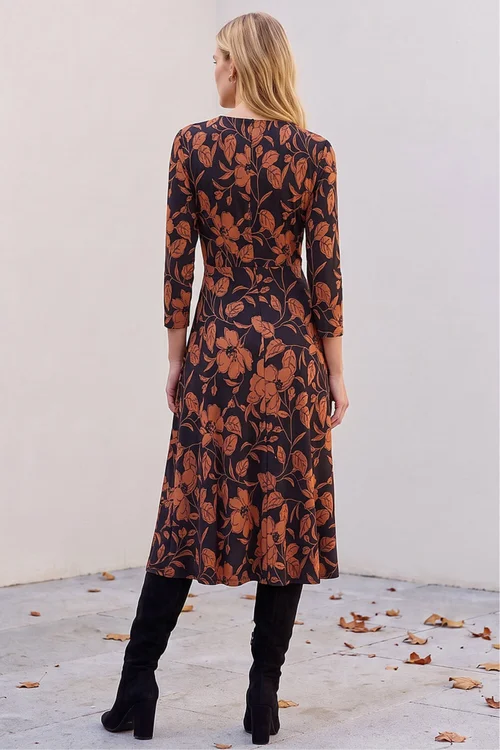 Roman Tan Leaf Print Wrap Midi Dress - 12 Image 2