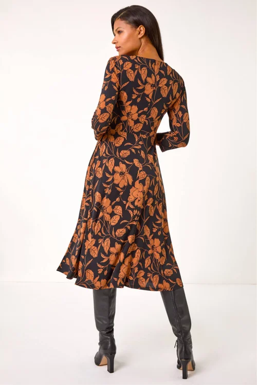 Roman Tan Leaf Print Wrap Midi Dress - Size 12 Image 3
