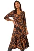 Roman Tan Leaf Print Wrap Midi Dress - Size 12 Image 1