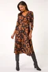 Roman Tan Leaf Print Wrap Midi Dress - Size 12 Image 4