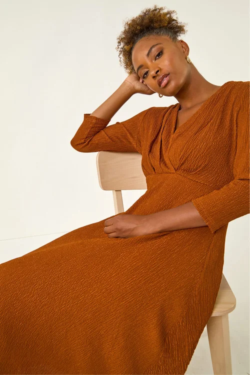 Roman Copper Textured Wrap Midi Dress - 18 Image 3