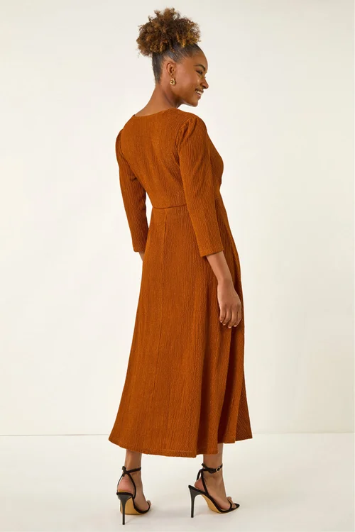 Roman Copper Textured Wrap Midi Dress - 18 Image 4