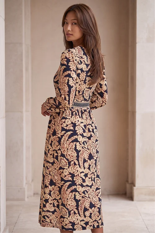 Roman Tan Floral Border Print Midi Dress - 18 Image 3