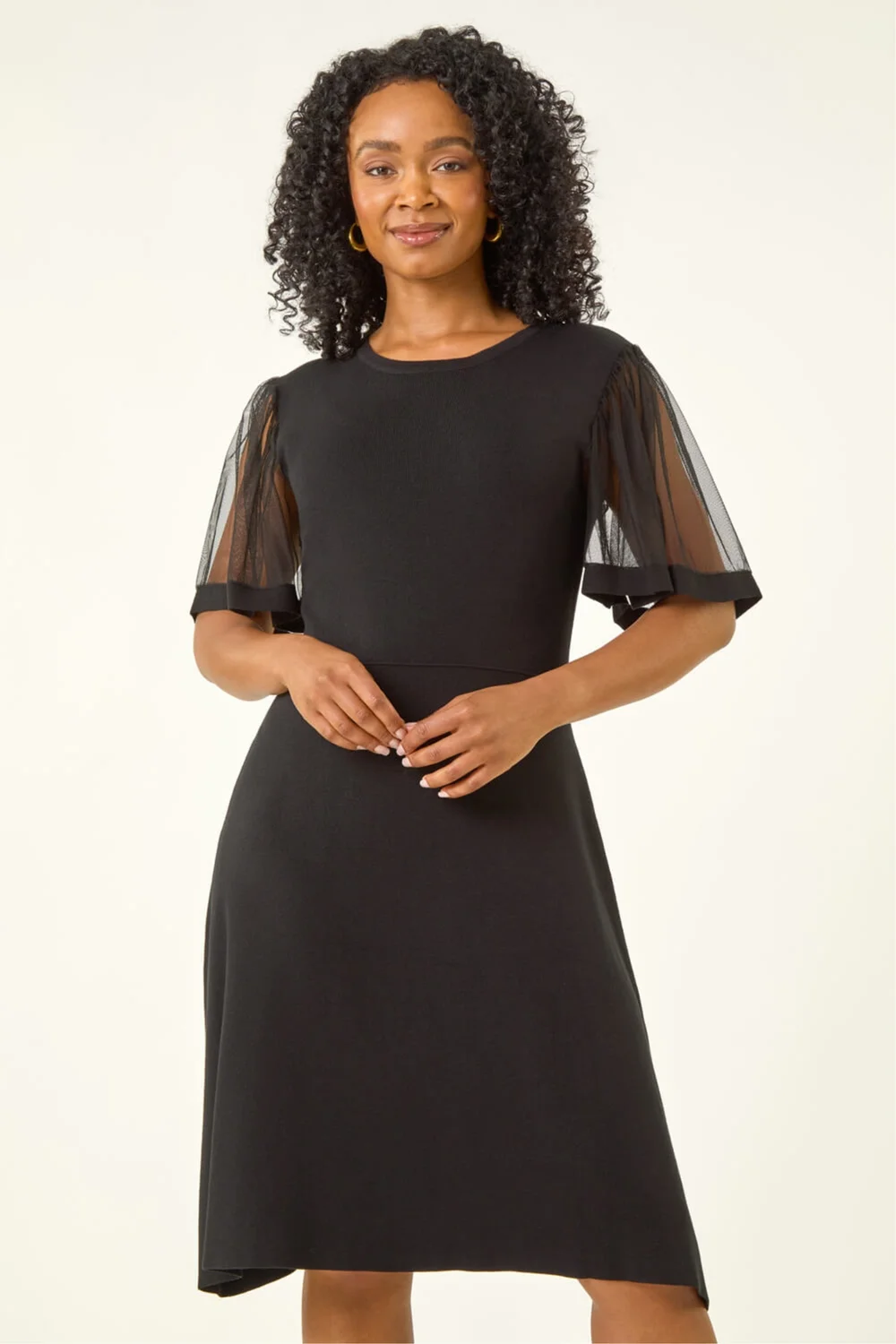 Roman Black Petite Knitted Mesh Dress - 18 Image 1