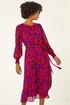 Roman Magenta Animal Print Shirred Midi Dress - 16 Image 3