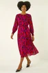 Roman Magenta Animal Print Shirred Midi Dress - 16 Image 2