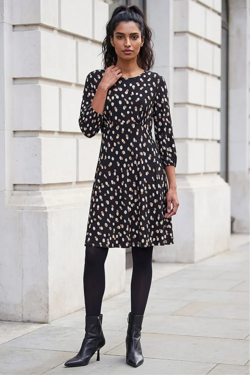 Roman Beige Speckled Print Stretch Dress - 14 Image 2