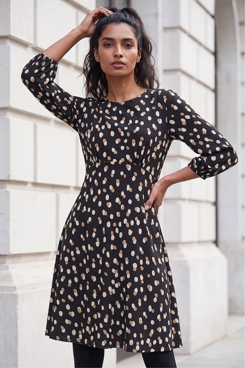 Roman Beige Speckled Print Stretch Dress - 14 Image 1