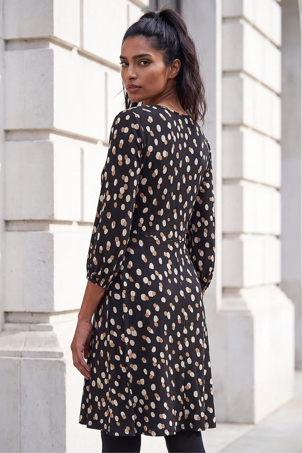 Roman Beige Speckled Print Stretch Dress - 14 Image 3