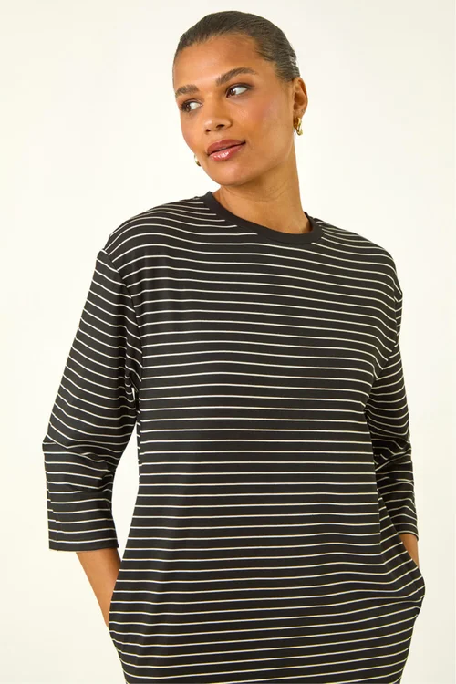 Roman Black Stripe Jersey Stretch T-Shirt Dress - 12 Image 4