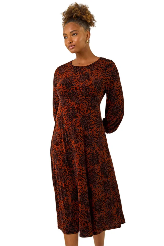 Roman Rust Speckled A-Line Stretch Midi Dress