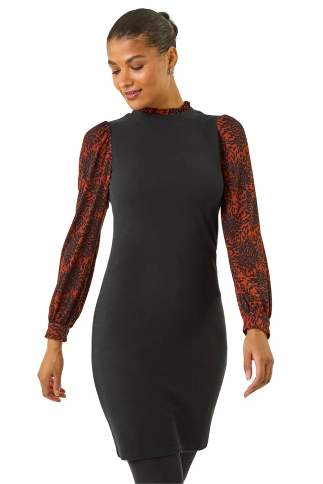 Roman Rust Contrast Print Knitted Dress