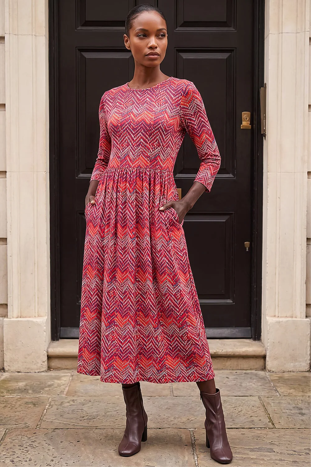 Roman Red Zig Zag Print Midi Dress - 14 Image 1