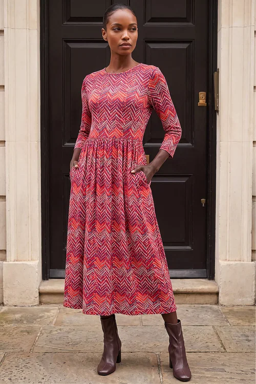 Roman Red Zig Zag Print Midi Dress - 14 Image 1