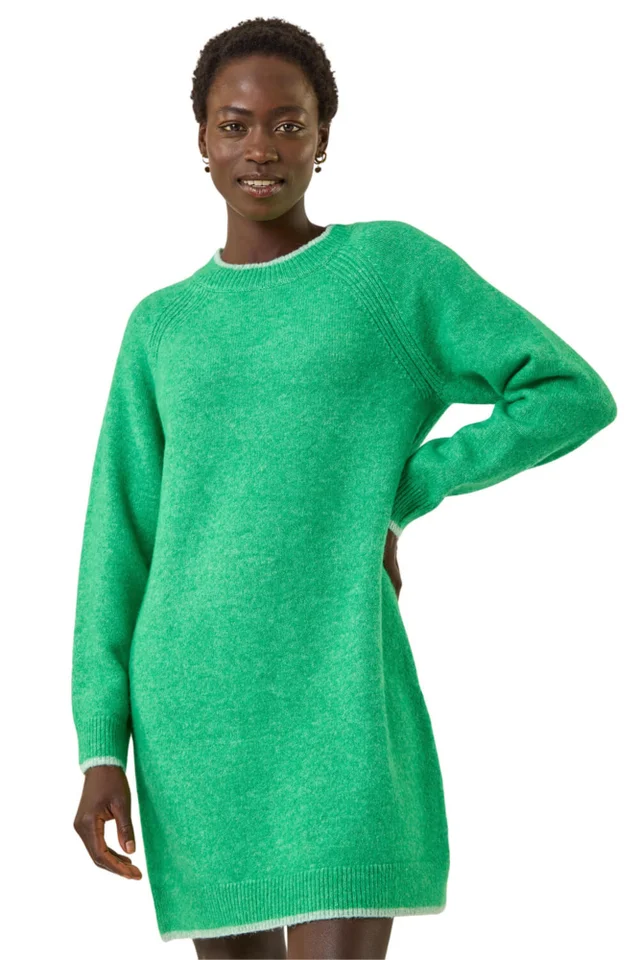 Roman Green High Neck Knitted Shift Dress