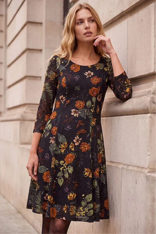 Roman Orange Floral Print Lace Stretch Dress - 20 Image 2