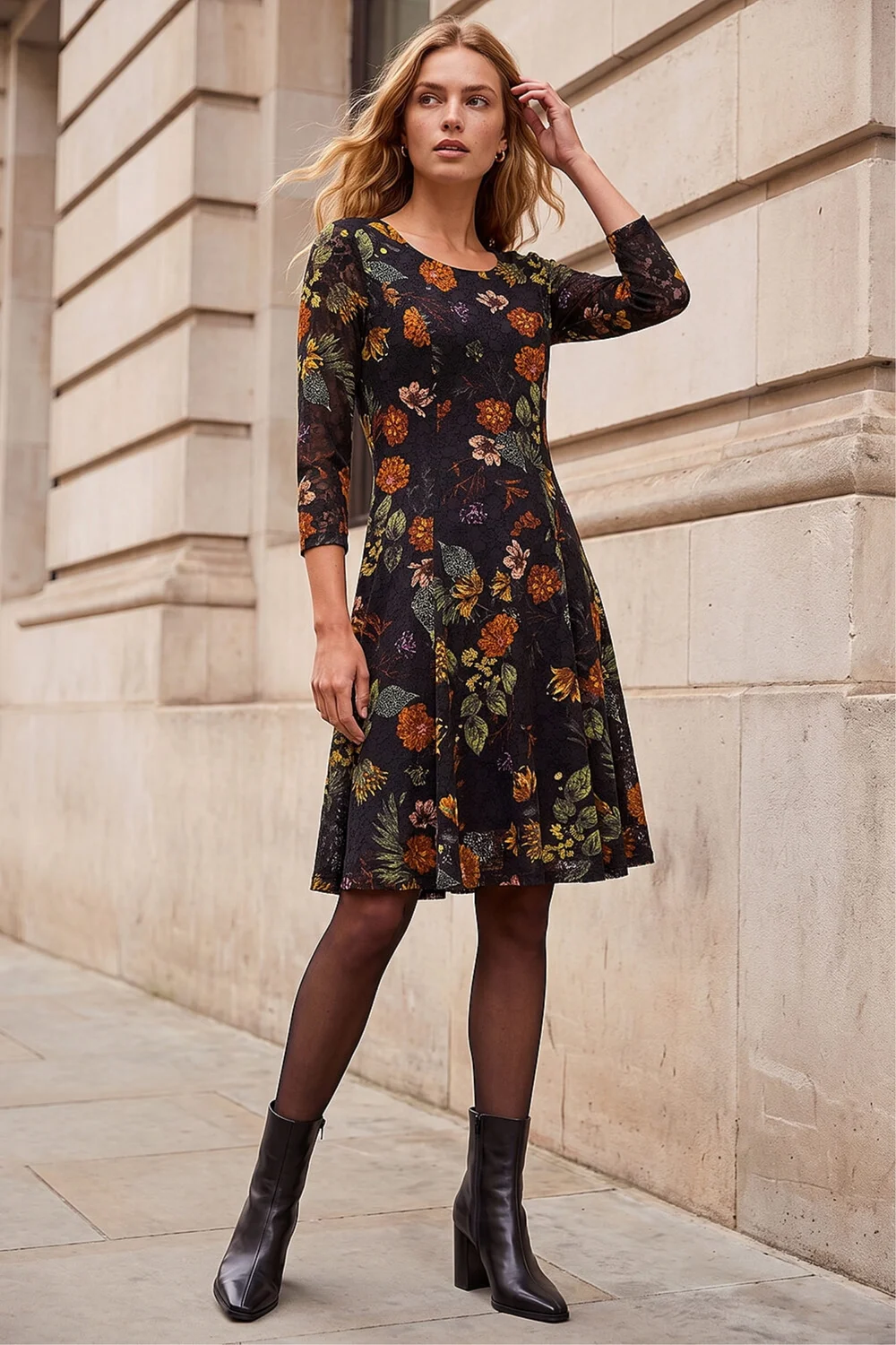 Roman Orange Floral Print Lace Stretch Dress - 20 Image 1