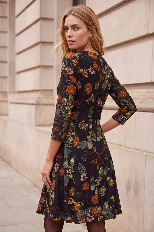 Roman Orange Floral Print Lace Stretch Dress - 20 Image 3