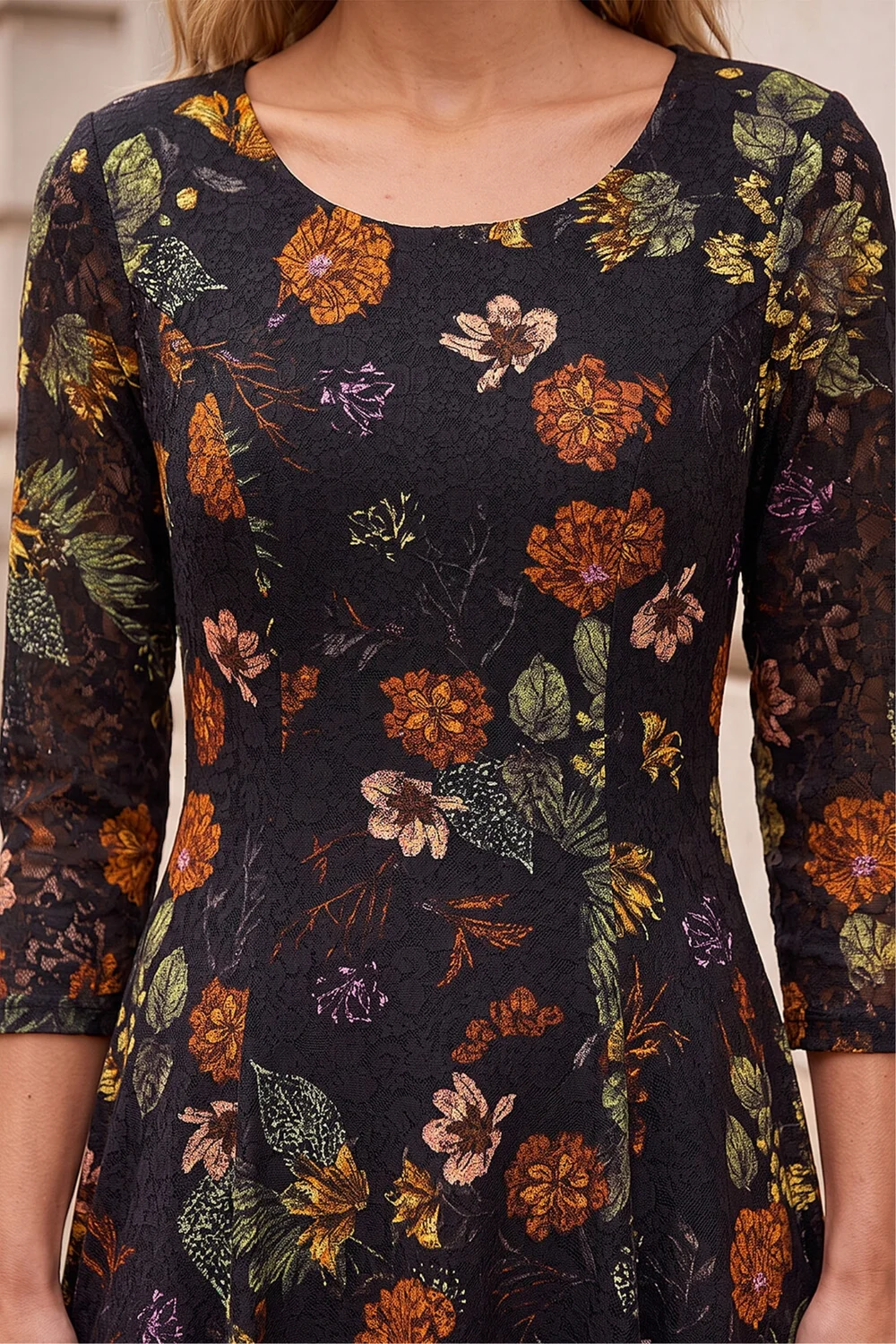 Roman Orange Floral Print Lace Stretch Dress - 20 Image 4