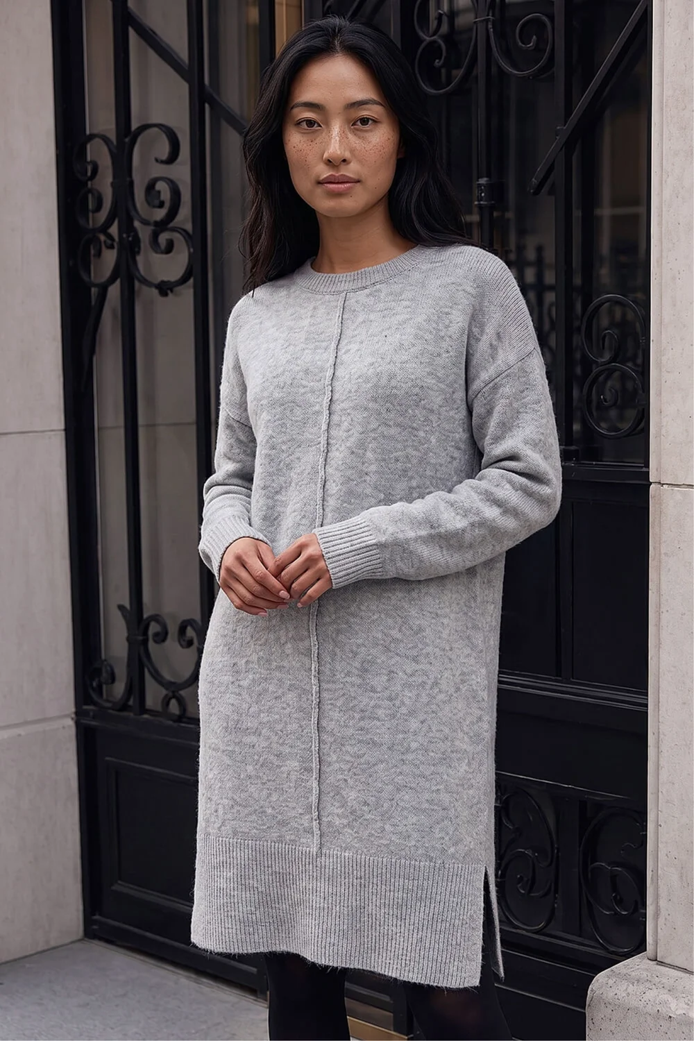 Roman Grey Petite Knitted Pintuck Shift Dress - 8 Image 1