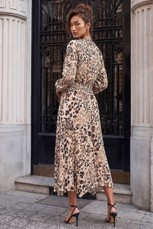 Roman Natural Animal Print Twist Front Dress