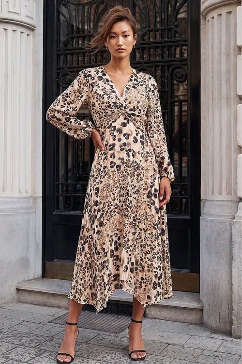 Roman Natural Animal Print Twist Front Dress - 14 Image 3