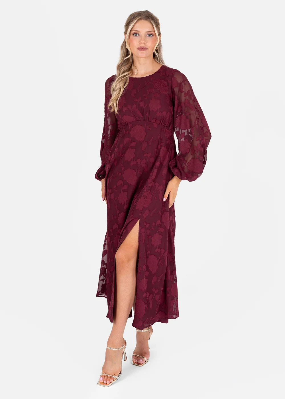 Lovedrobe Red Floral Burnout Long Sleeve Keyhole Back Midaxi Dress - 22 Image 1