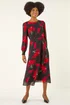 Roman Red Floral Tie Waist Midi Dress - Size 18 Clothing Image 2
