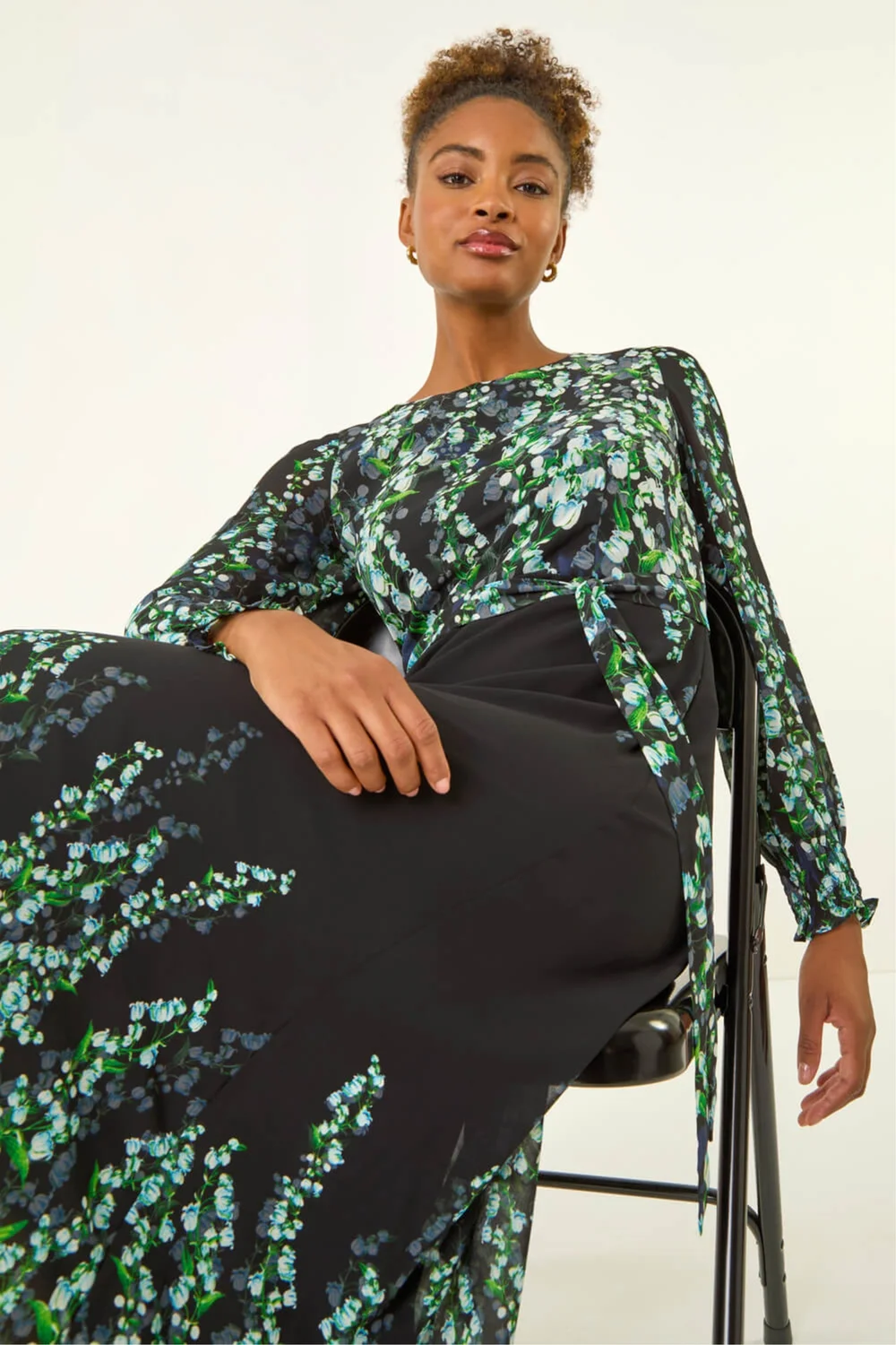 Roman Blue Floral Border Belted Midi Dress - 12 Image 2