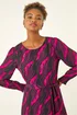 Roman Pink Abstract Feather Shirred Midi Dress - 12 Image 4