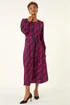 Roman Pink Abstract Feather Shirred Midi Dress - 12 Image 2