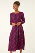 Roman Pink Abstract Feather Shirred Midi Dress - 12 Image 1