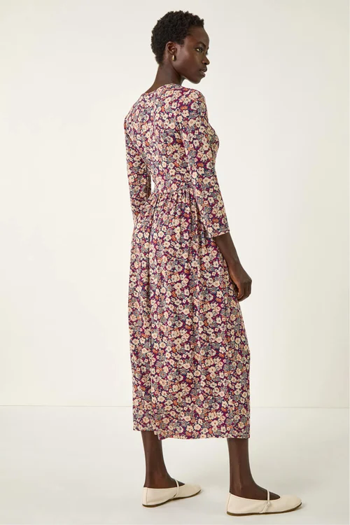 Roman Stone Multi Floral Gathered Midi Dress - 10 Image 4