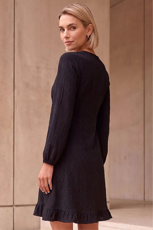 Roman Black Textured Spot Keyhole Dress - 10 Image 3