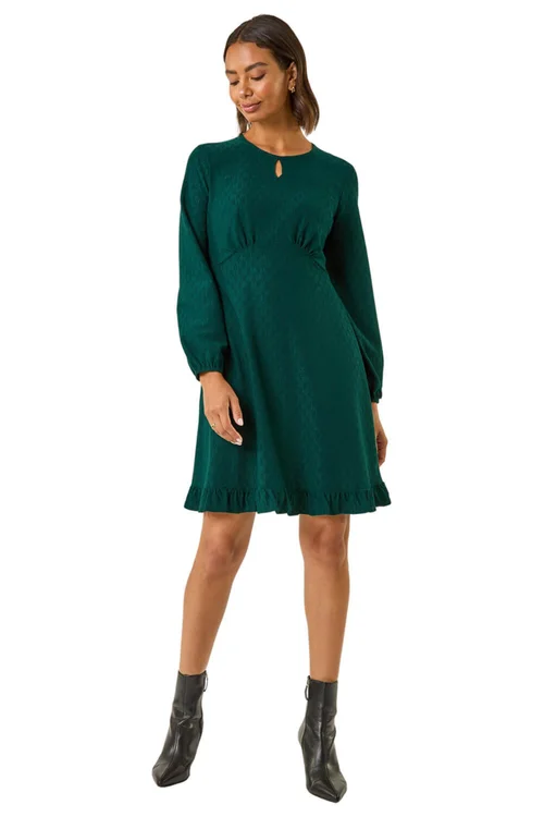 Roman Teal Textured Spot Keyhole Dress - 16 Image 2
