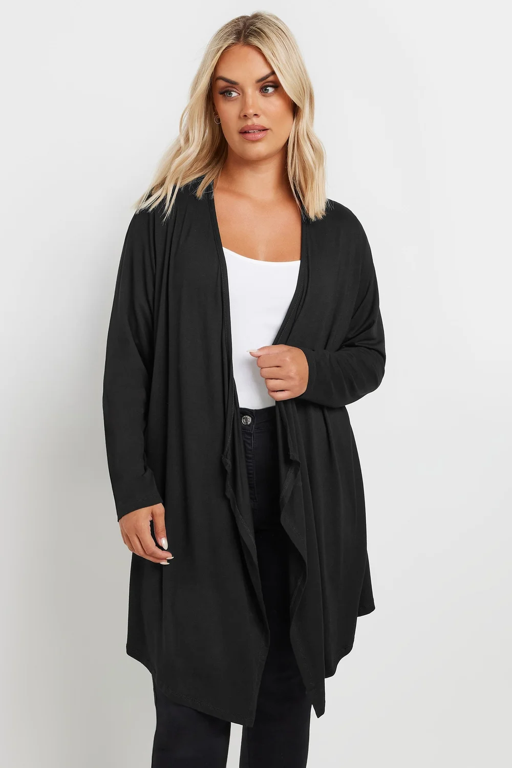 Yours Curve Black Edge To Edge Waterfall Jersey Cardigan - Size 22-24 Image 1
