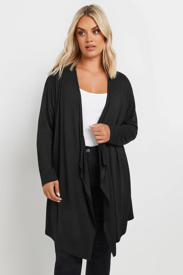 Yours Curve Black Edge To Edge Waterfall Jersey Cardigan