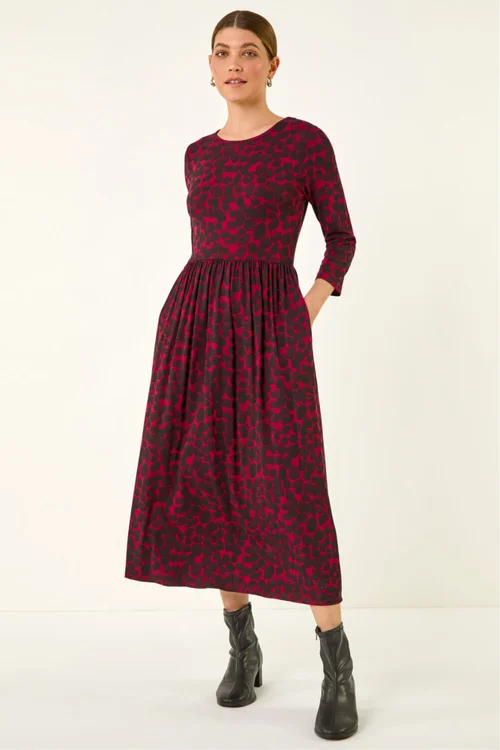 Roman Wine Abstract Spot Stretch Midi Dress - 18 Image 1