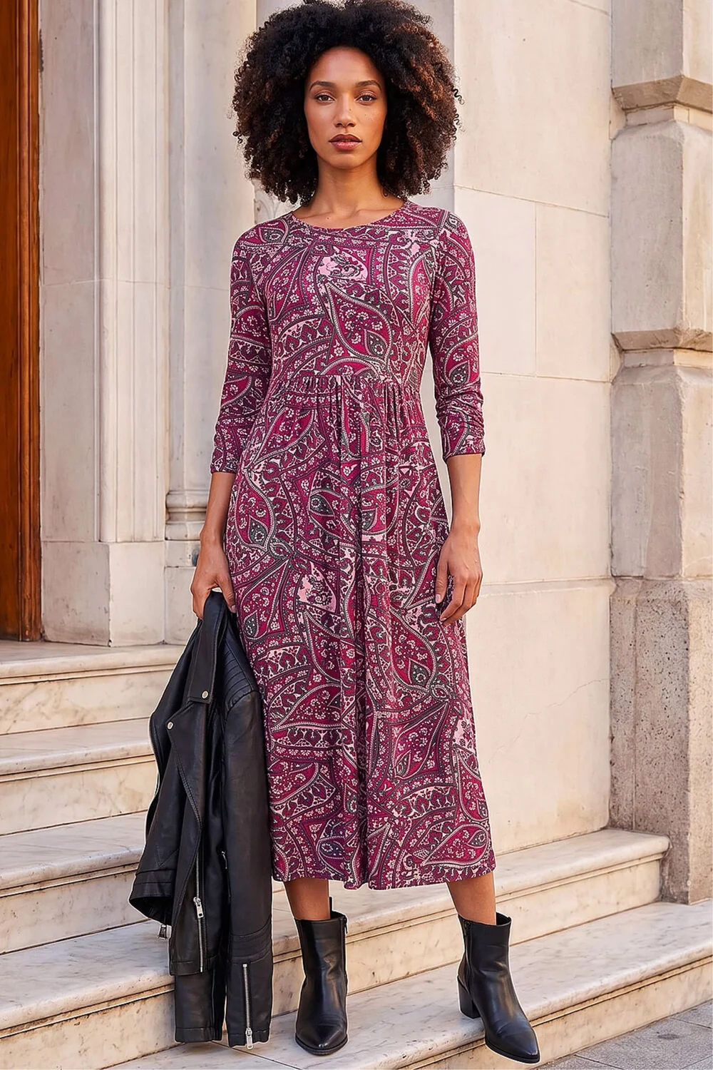 Roman Purple Petite Paisley Pocket Midi Dress - 14 Image 2