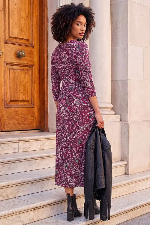 Roman Purple Petite Paisley Pocket Midi Dress - 14 Image 3