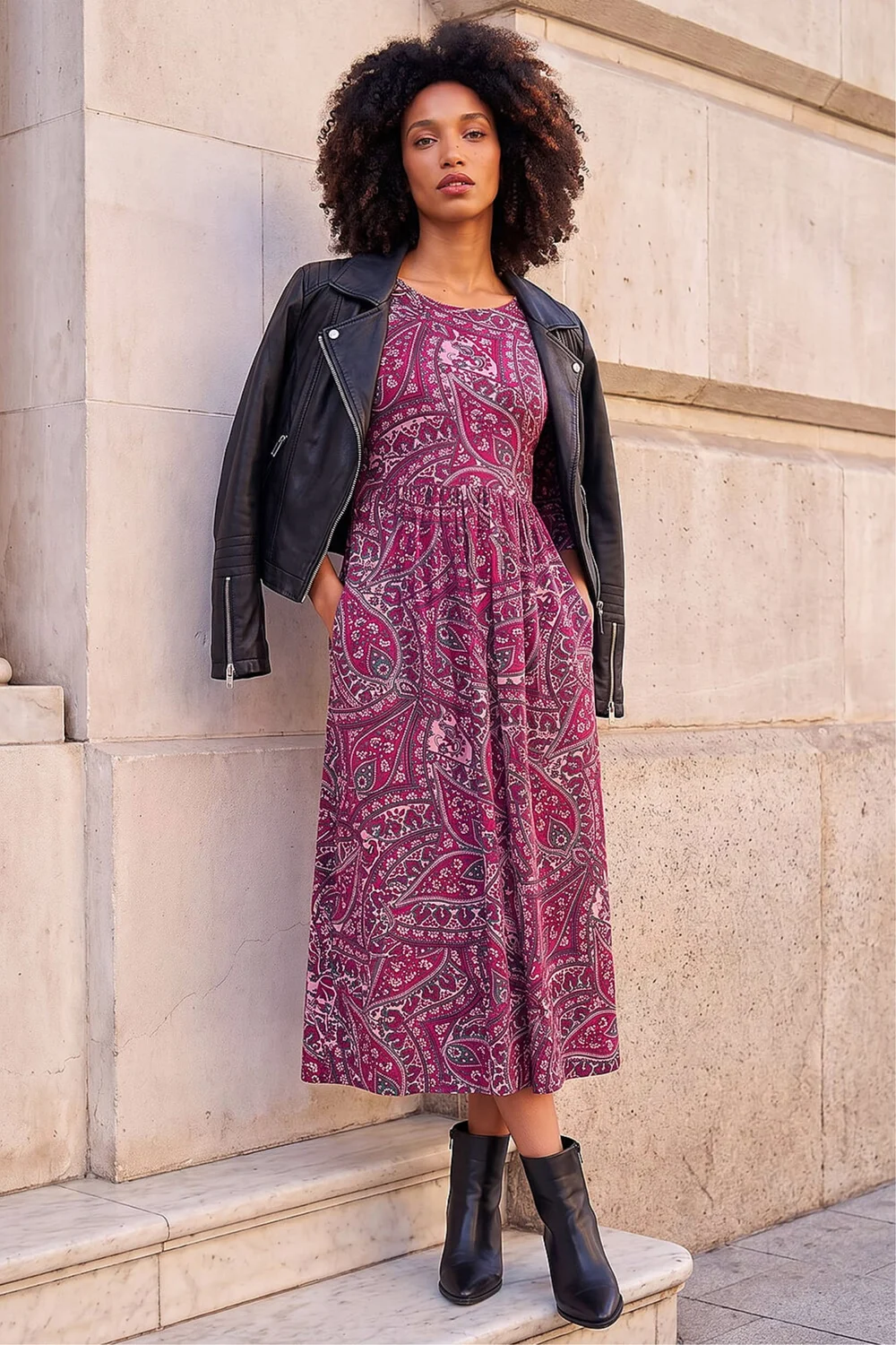 Roman Purple Petite Paisley Pocket Midi Dress - 14 Image 1