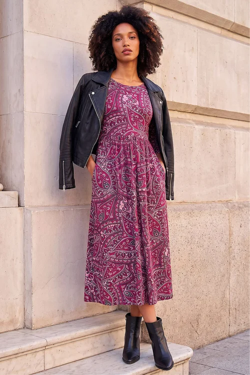 Roman Purple Petite Paisley Pocket Midi Dress - 14 Image 1