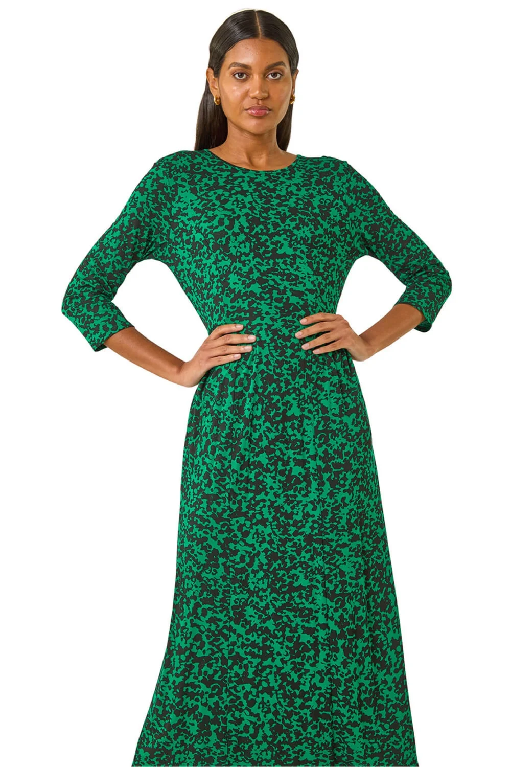 Roman Green Abstract Pocket Midi Dress - Size 16 Clothing Image 1